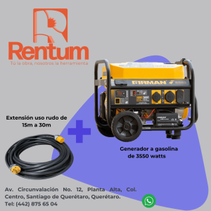 Generadora a Gasolina 3550 watts color amarilla marca Firman RENTUM